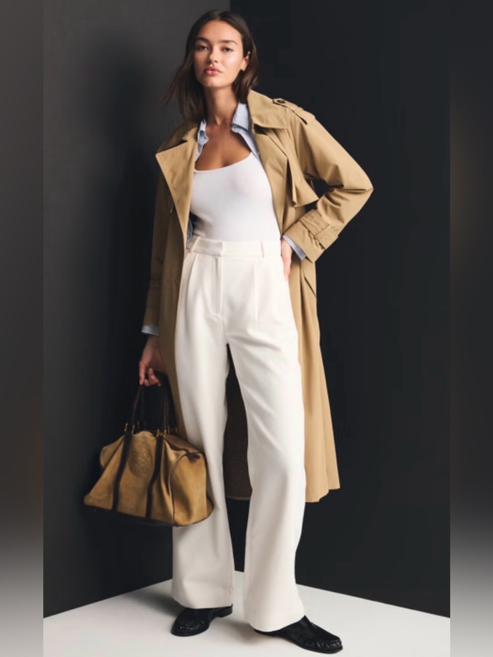 Abercrombie & Fitch A&F Sloane Tailored Wide Leg Pant in cream
